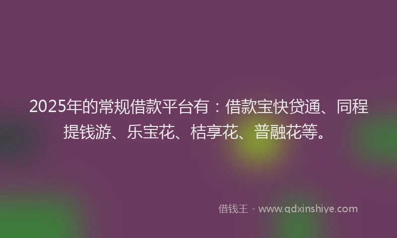 2025年的常规借款平台有：借款宝快贷通、同程提钱游、乐宝花、桔享花、普融花等。