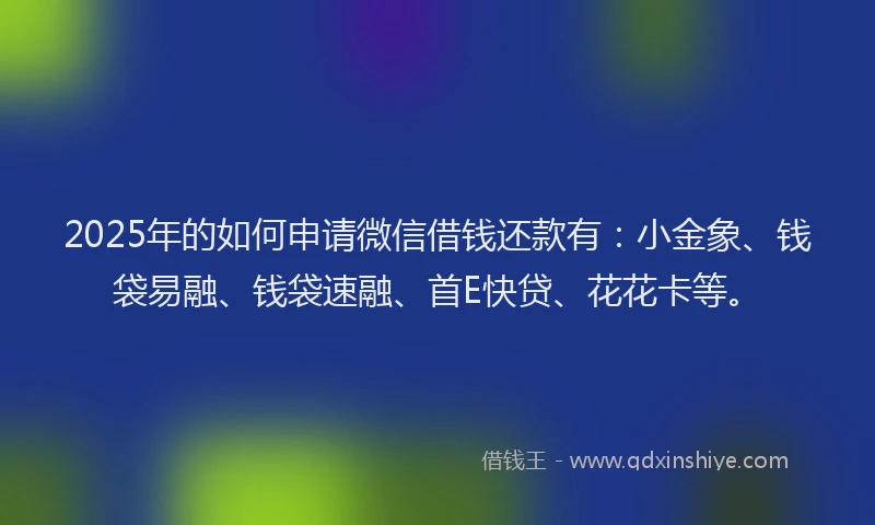 2025年的如何申请微信借钱还款有：小金象、钱袋易融、钱袋速融、首E快贷、花花卡等。