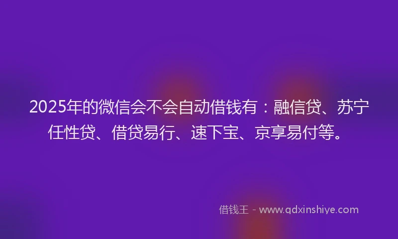 2025年的微信会不会自动借钱有：融信贷、苏宁任性贷、借贷易行、速下宝、京享易付等。