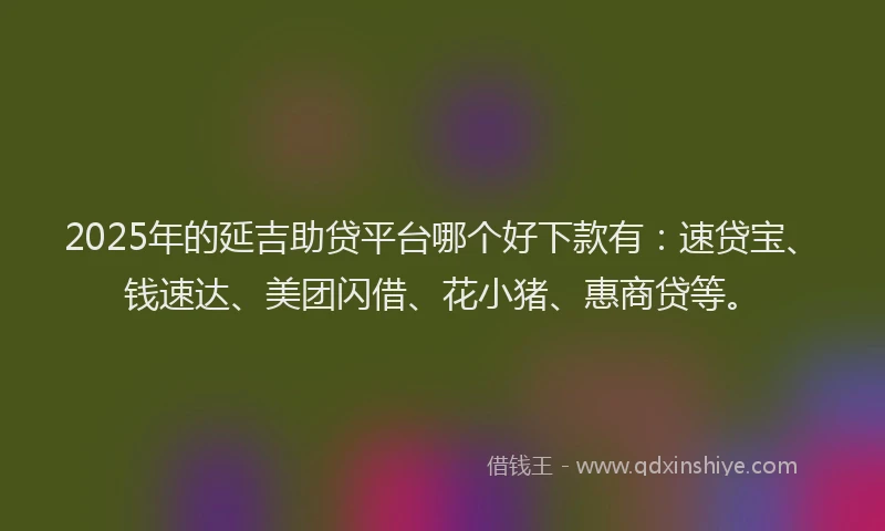 2025年的延吉助贷平台哪个好下款有：速贷宝、钱速达、美团闪借、花小猪、惠商贷等。