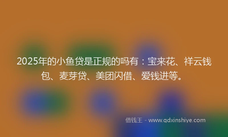 2025年的小鱼贷是正规的吗有：宝来花、祥云钱包、麦芽贷、美团闪借、爱钱进等。
