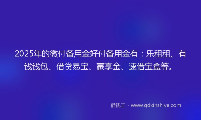 2025年的微付备用金好付备用金有：乐租租、有钱钱包、借贷易宝、蒙享金、速借宝盒等。
