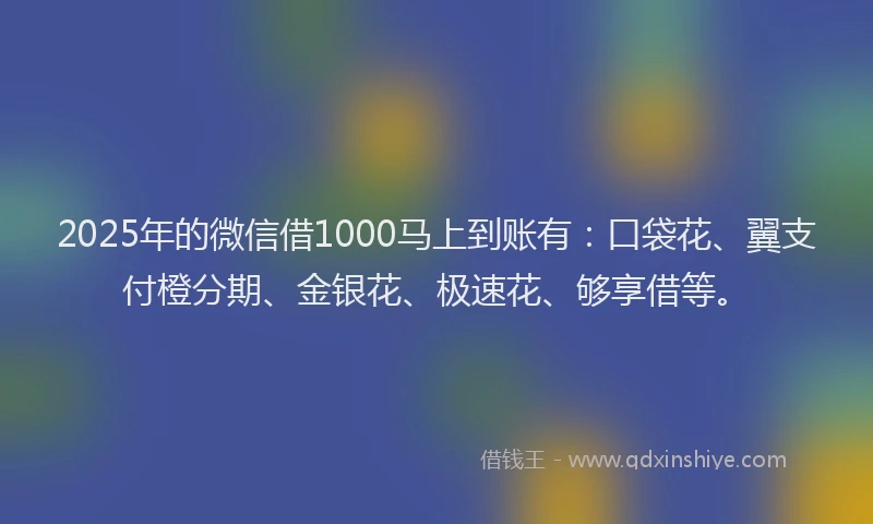 2025年的微信借1000马上到账有：口袋花、翼支付橙分期、金银花、极速花、够享借等。