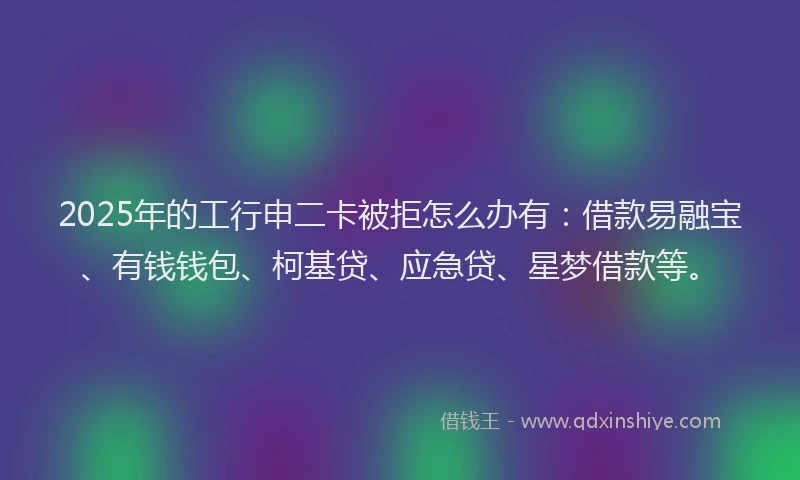 2025年的工行申二卡被拒怎么办有：借款易融宝、有钱钱包、柯基贷、应急贷、星梦借款等。