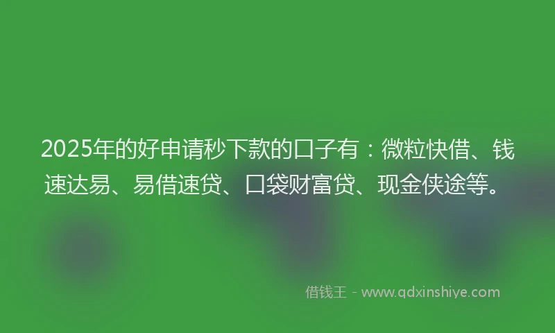 2025年的好申请秒下款的口子有：微粒快借、钱速达易、易借速贷、口袋财富贷、现金侠途等。
