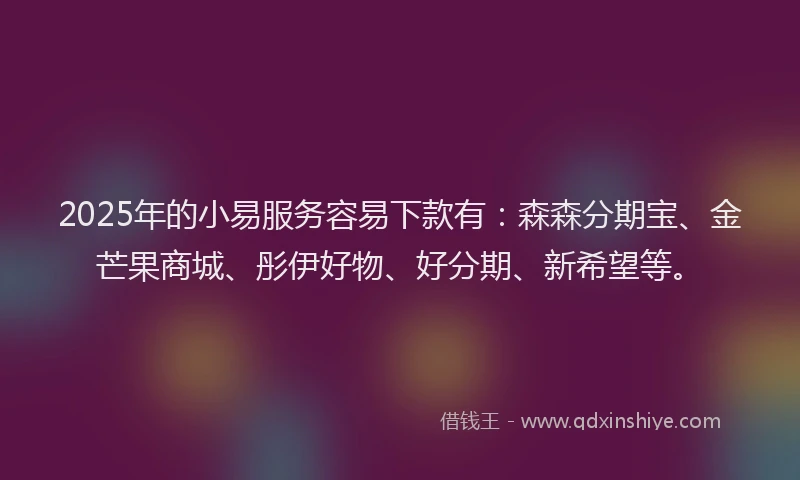 2025年的小易服务容易下款有：森森分期宝、金芒果商城、彤伊好物、好分期、新希望等。