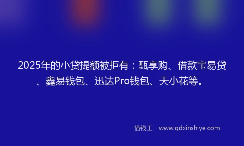 2025年的小贷提额被拒有：甄享购、借款宝易贷、鑫易钱包、迅达Pro钱包、天小花等。