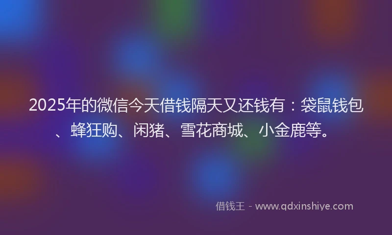 2025年的微信今天借钱隔天又还钱有：袋鼠钱包、蜂狂购、闲猪、雪花商城、小金鹿等。