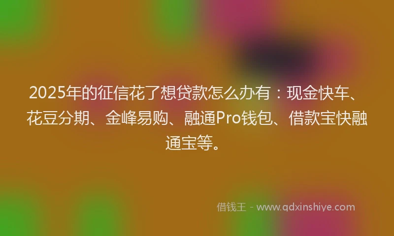 2025年的征信花了想贷款怎么办有：现金快车、花豆分期、金峰易购、融通Pro钱包、借款宝快融通宝等。