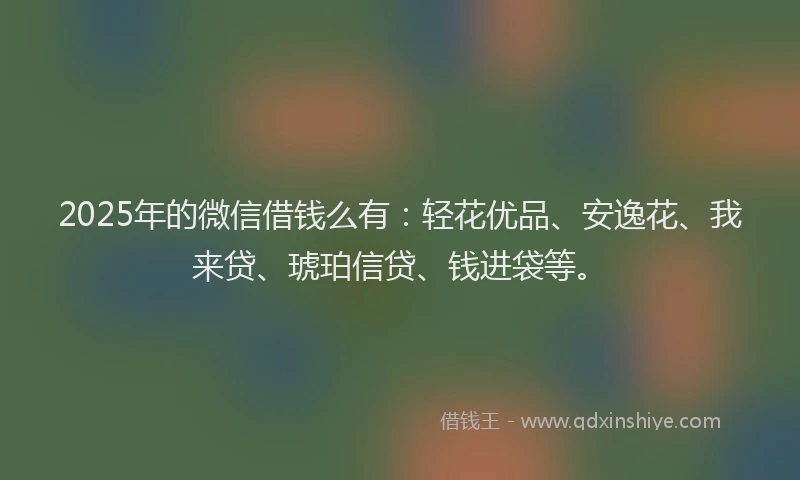 2025年的微信借钱么有：轻花优品、安逸花、我来贷、琥珀信贷、钱进袋等。
