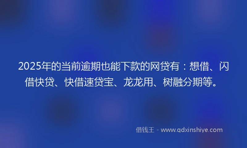 2025年的当前逾期也能下款的网贷有：想借、闪借快贷、快借速贷宝、龙龙用、树融分期等。