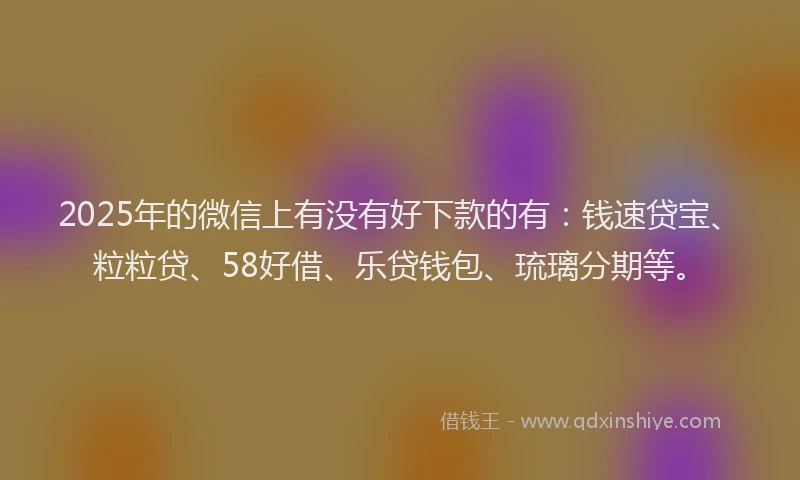 2025年的微信上有没有好下款的有：钱速贷宝、粒粒贷、58好借、乐贷钱包、琉璃分期等。