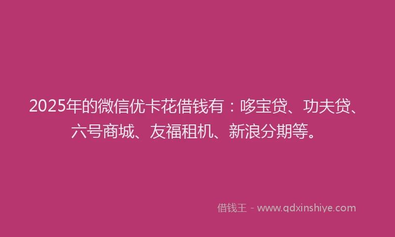 2025年的微信优卡花借钱有：哆宝贷、功夫贷、六号商城、友福租机、新浪分期等。