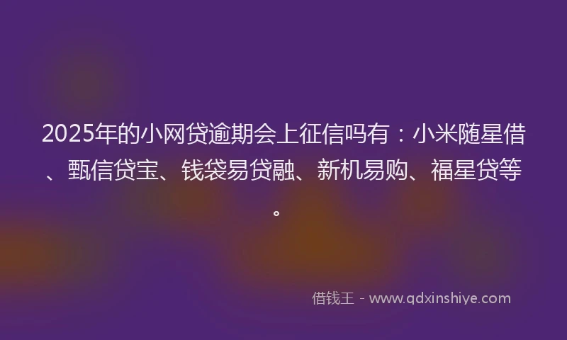 2025年的小网贷逾期会上征信吗有：小米随星借、甄信贷宝、钱袋易贷融、新机易购、福星贷等。