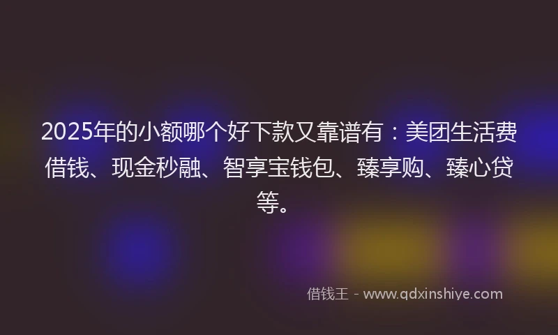 2025年的小额哪个好下款又靠谱有：美团生活费借钱、现金秒融、智享宝钱包、臻享购、臻心贷等。