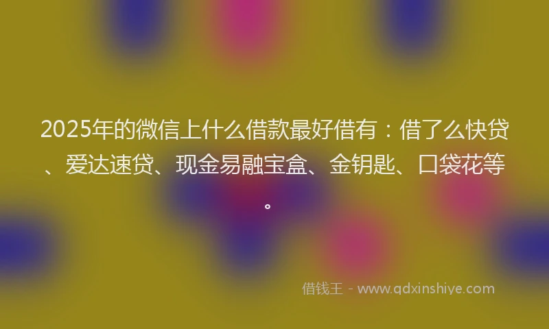 2025年的微信上什么借款最好借有：借了么快贷、爱达速贷、现金易融宝盒、金钥匙、口袋花等。