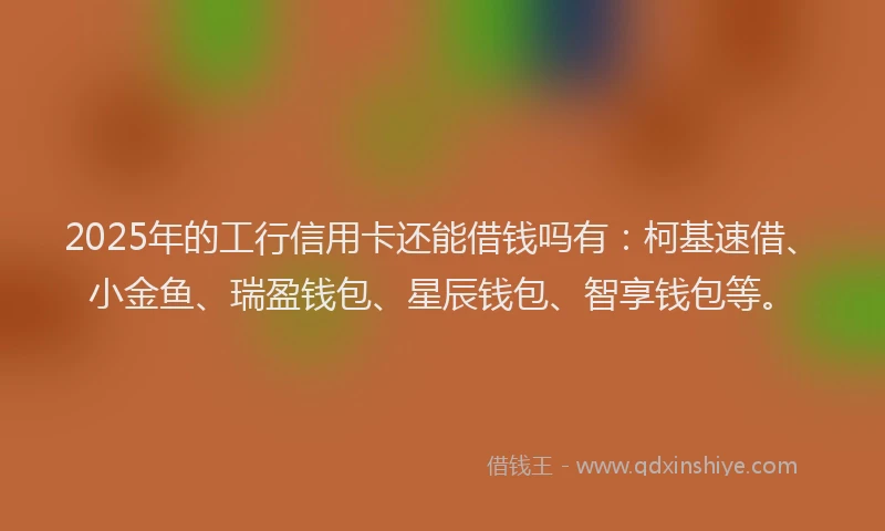 2025年的工行信用卡还能借钱吗有：柯基速借、小金鱼、瑞盈钱包、星辰钱包、智享钱包等。