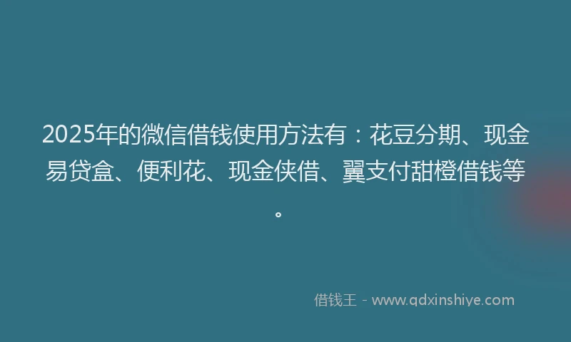 2025年的微信借钱使用方法有：花豆分期、现金易贷盒、便利花、现金侠借、翼支付甜橙借钱等。