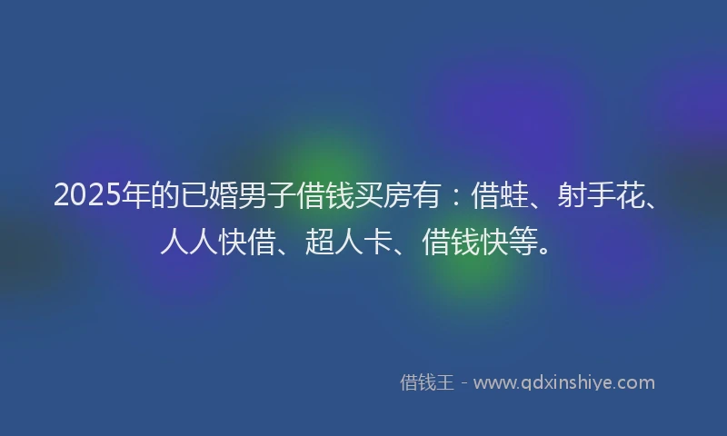 2025年的已婚男子借钱买房有：借蛙、射手花、人人快借、超人卡、借钱快等。