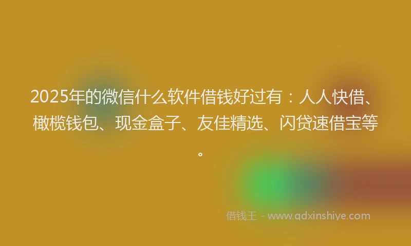 2025年的微信什么软件借钱好过有：人人快借、橄榄钱包、现金盒子、友佳精选、闪贷速借宝等。