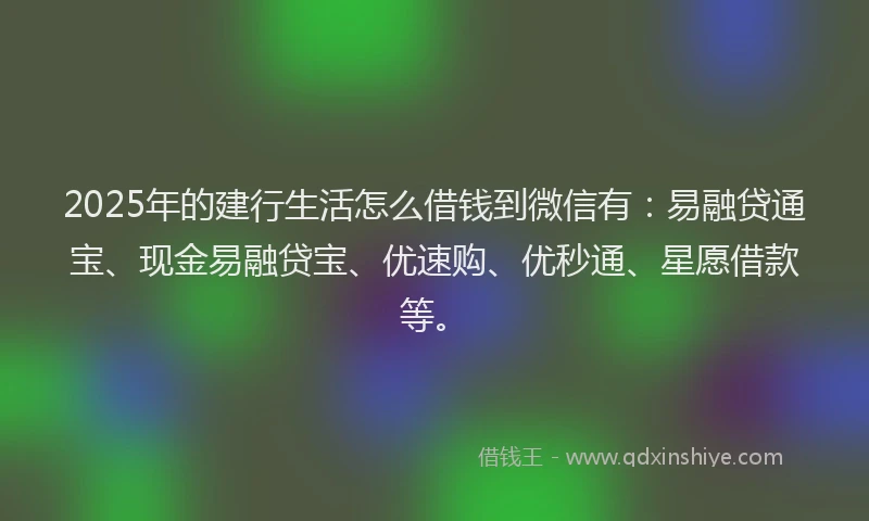 2025年的建行生活怎么借钱到微信有：易融贷通宝、现金易融贷宝、优速购、优秒通、星愿借款等。