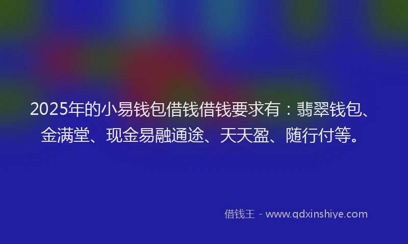 2025年的小易钱包借钱借钱要求有：翡翠钱包、金满堂、现金易融通途、天天盈、随行付等。