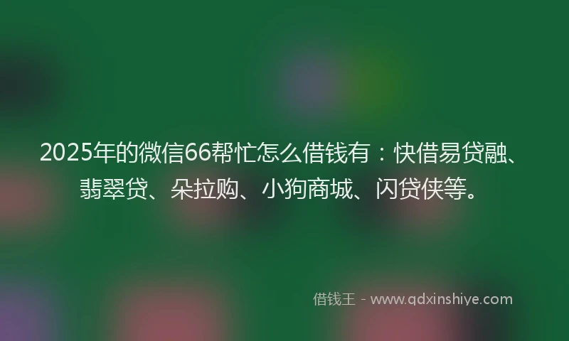 2025年的微信66帮忙怎么借钱有：快借易贷融、翡翠贷、朵拉购、小狗商城、闪贷侠等。