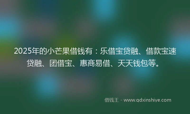 2025年的小芒果借钱有：乐借宝贷融、借款宝速贷融、团借宝、惠商易借、天天钱包等。