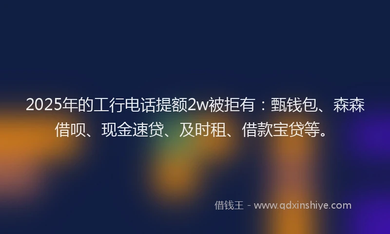 2025年的工行电话提额2w被拒有：甄钱包、森森借呗、现金速贷、及时租、借款宝贷等。