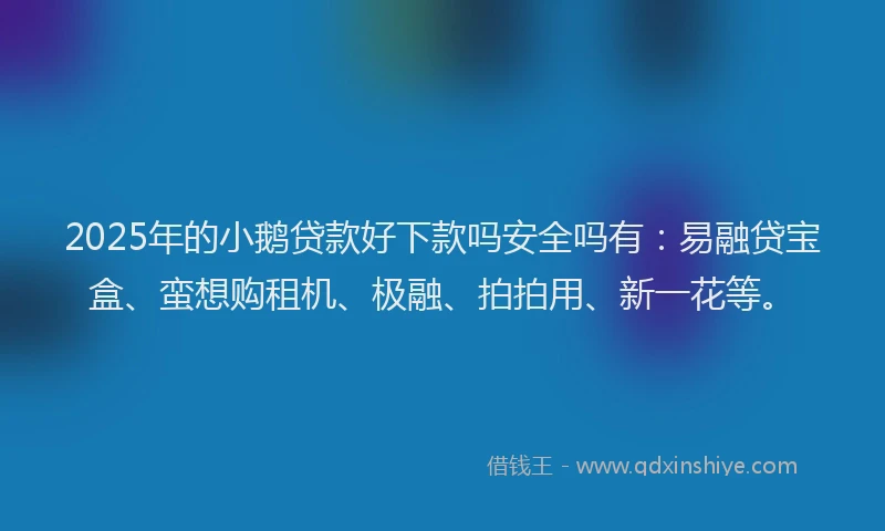 2025年的小鹅贷款好下款吗安全吗有：易融贷宝盒、蛮想购租机、极融、拍拍用、新一花等。
