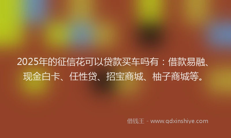 2025年的征信花可以贷款买车吗有：借款易融、现金白卡、任性贷、招宝商城、柚子商城等。