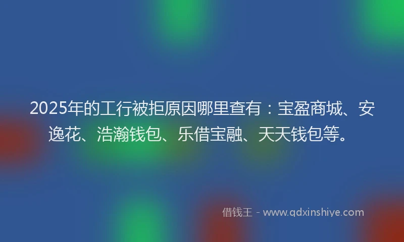 2025年的工行被拒原因哪里查有：宝盈商城、安逸花、浩瀚钱包、乐借宝融、天天钱包等。