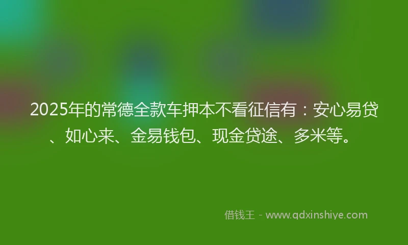 2025年的常德全款车押本不看征信有：安心易贷、如心来、金易钱包、现金贷途、多米等。
