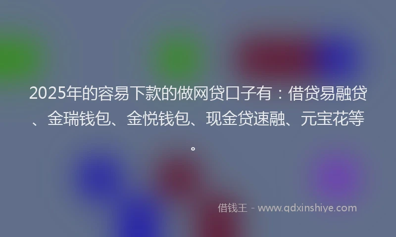 2025年的容易下款的做网贷口子有：借贷易融贷、金瑞钱包、金悦钱包、现金贷速融、元宝花等。
