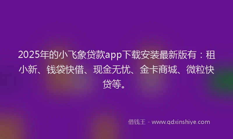 2025年的小飞象贷款app下载安装最新版有：租小新、钱袋快借、现金无忧、金卡商城、微粒快贷等。