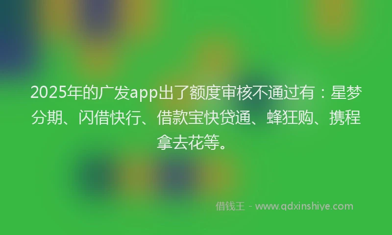 2025年的广发app出了额度审核不通过有：星梦分期、闪借快行、借款宝快贷通、蜂狂购、携程拿去花等。