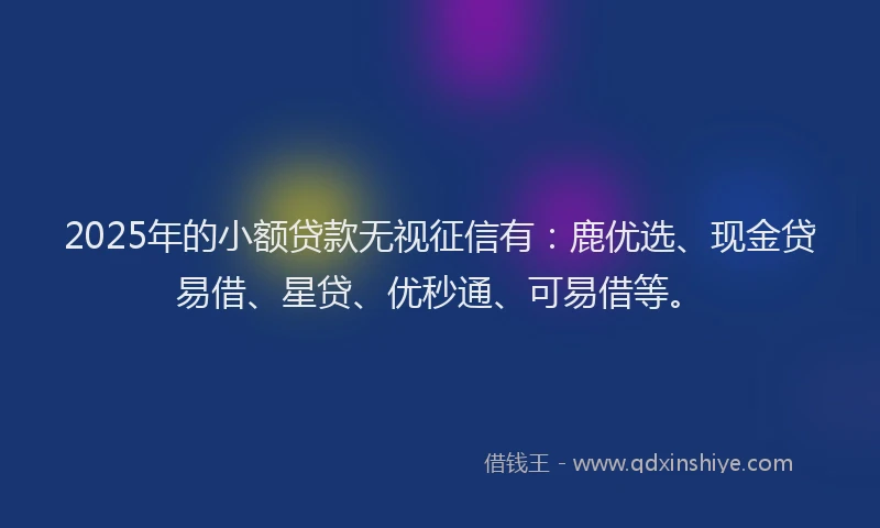 2025年的小额贷款无视征信有：鹿优选、现金贷易借、星贷、优秒通、可易借等。