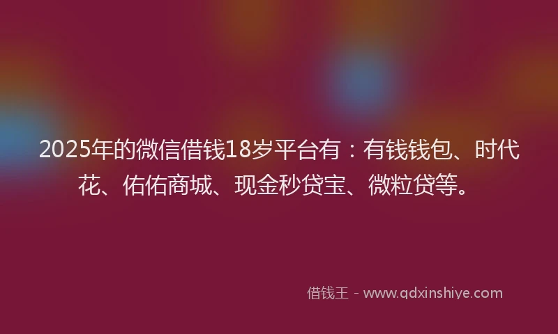 2025年的微信借钱18岁平台有：有钱钱包、时代花、佑佑商城、现金秒贷宝、微粒贷等。