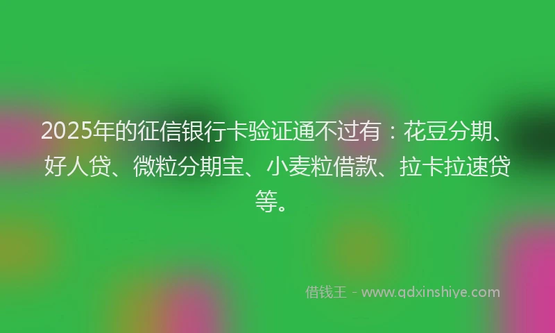 2025年的征信银行卡验证通不过有：花豆分期、好人贷、微粒分期宝、小麦粒借款、拉卡拉速贷等。