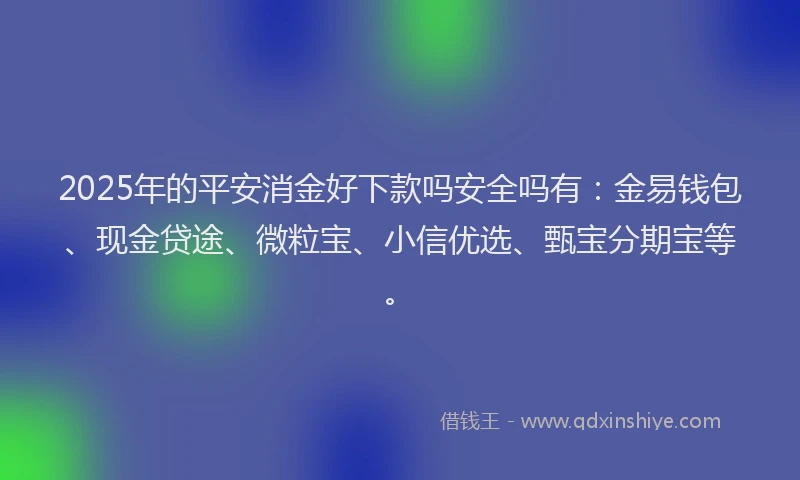 2025年的平安消金好下款吗安全吗有：金易钱包、现金贷途、微粒宝、小信优选、甄宝分期宝等。