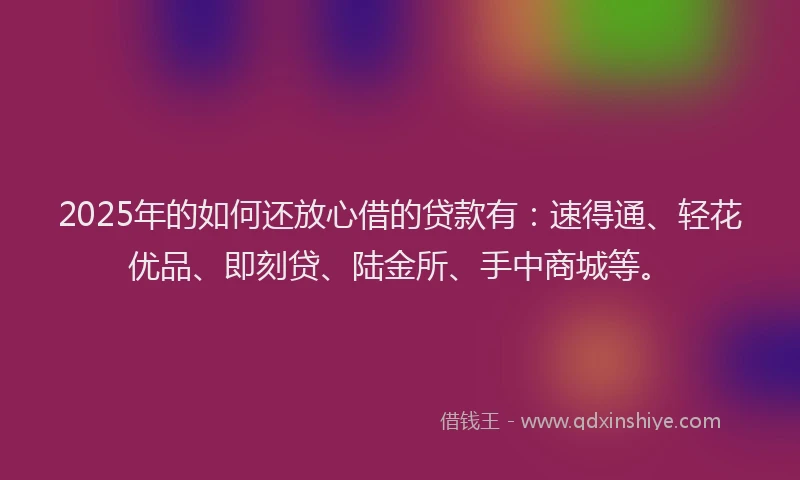 2025年的如何还放心借的贷款有：速得通、轻花优品、即刻贷、陆金所、手中商城等。