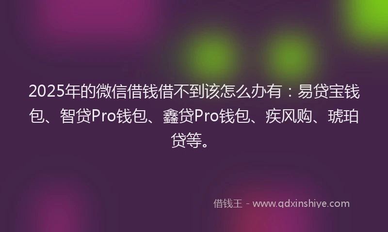 2025年的微信借钱借不到该怎么办有：易贷宝钱包、智贷Pro钱包、鑫贷Pro钱包、疾风购、琥珀贷等。