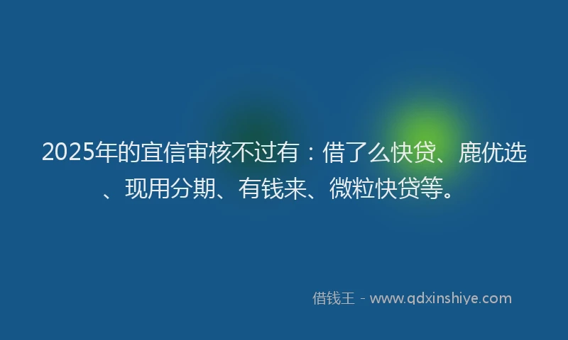 2025年的宜信审核不过有：借了么快贷、鹿优选、现用分期、有钱来、微粒快贷等。
