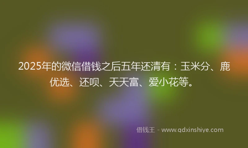 2025年的微信借钱之后五年还清有：玉米分、鹿优选、还呗、天天富、爱小花等。