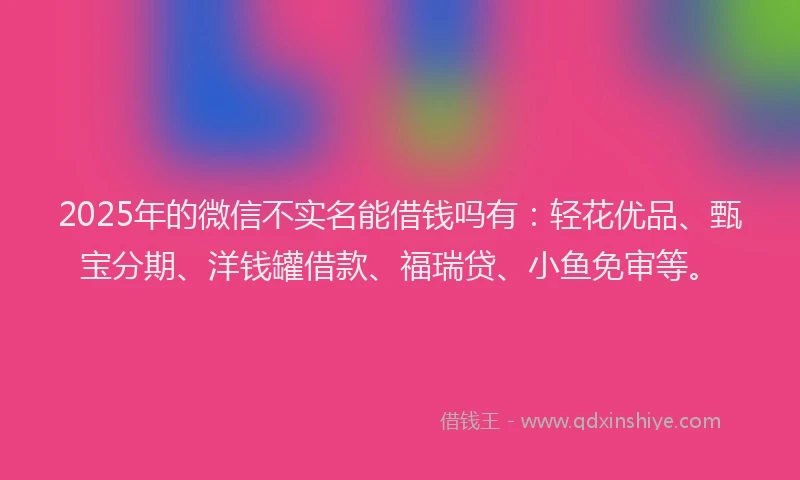 2025年的微信不实名能借钱吗有：轻花优品、甄宝分期、洋钱罐借款、福瑞贷、小鱼免审等。