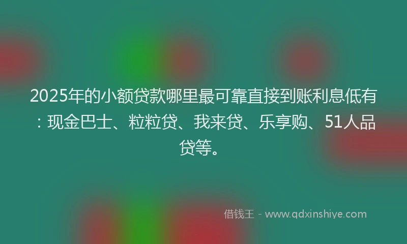 2025年的小额贷款哪里最可靠直接到账利息低有：现金巴士、粒粒贷、我来贷、乐享购、51人品贷等。