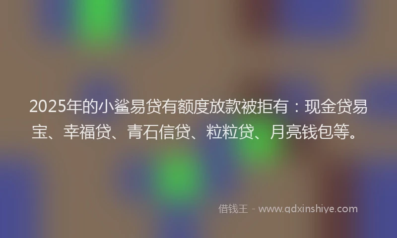 2025年的小鲨易贷有额度放款被拒有：现金贷易宝、幸福贷、青石信贷、粒粒贷、月亮钱包等。