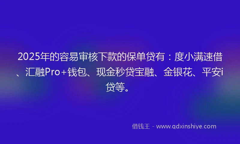 2025年的容易审核下款的保单贷有：度小满速借、汇融Pro+钱包、现金秒贷宝融、金银花、平安i贷等。
