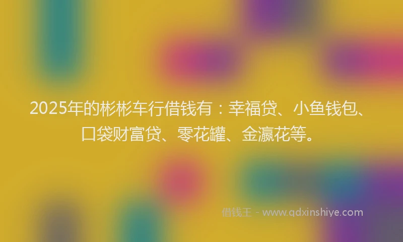 2025年的彬彬车行借钱有：幸福贷、小鱼钱包、口袋财富贷、零花罐、金瀛花等。