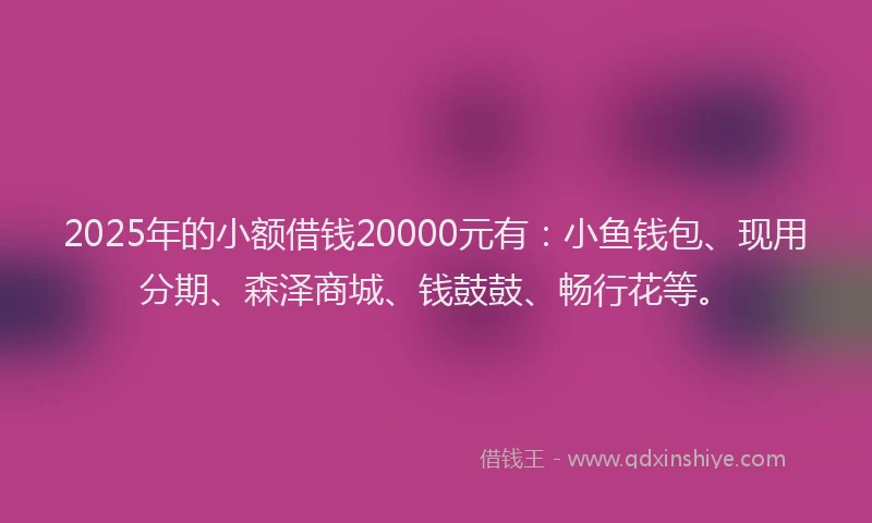2025年的小额借钱20000元有：小鱼钱包、现用分期、森泽商城、钱鼓鼓、畅行花等。